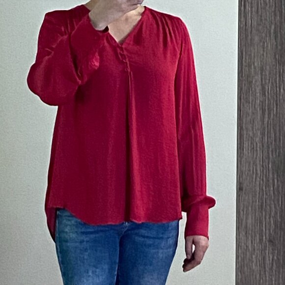 NWOT Cupcakes and Cashmere Red Satin Blouse with Long Sleeves - Picture 11 of 13